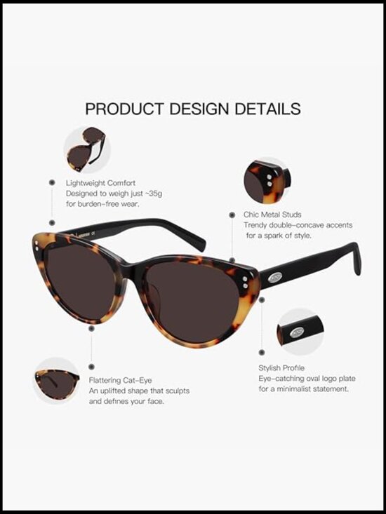 Vintage Cat-Eye Sunglasses Acetate Frame UV Protection Non-Polarized main image 6